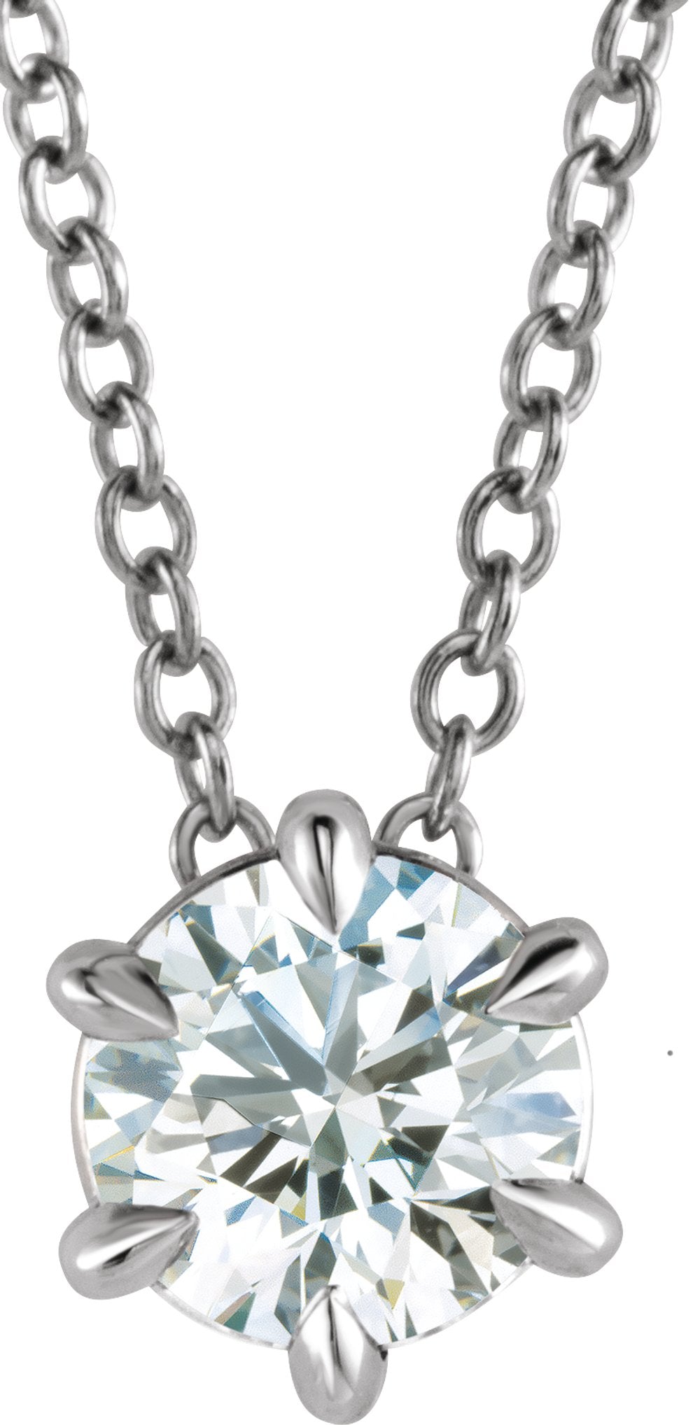 14K White Gold 5/8 CT Lab-Grown Diamond Solitaire 16-18" Necklace