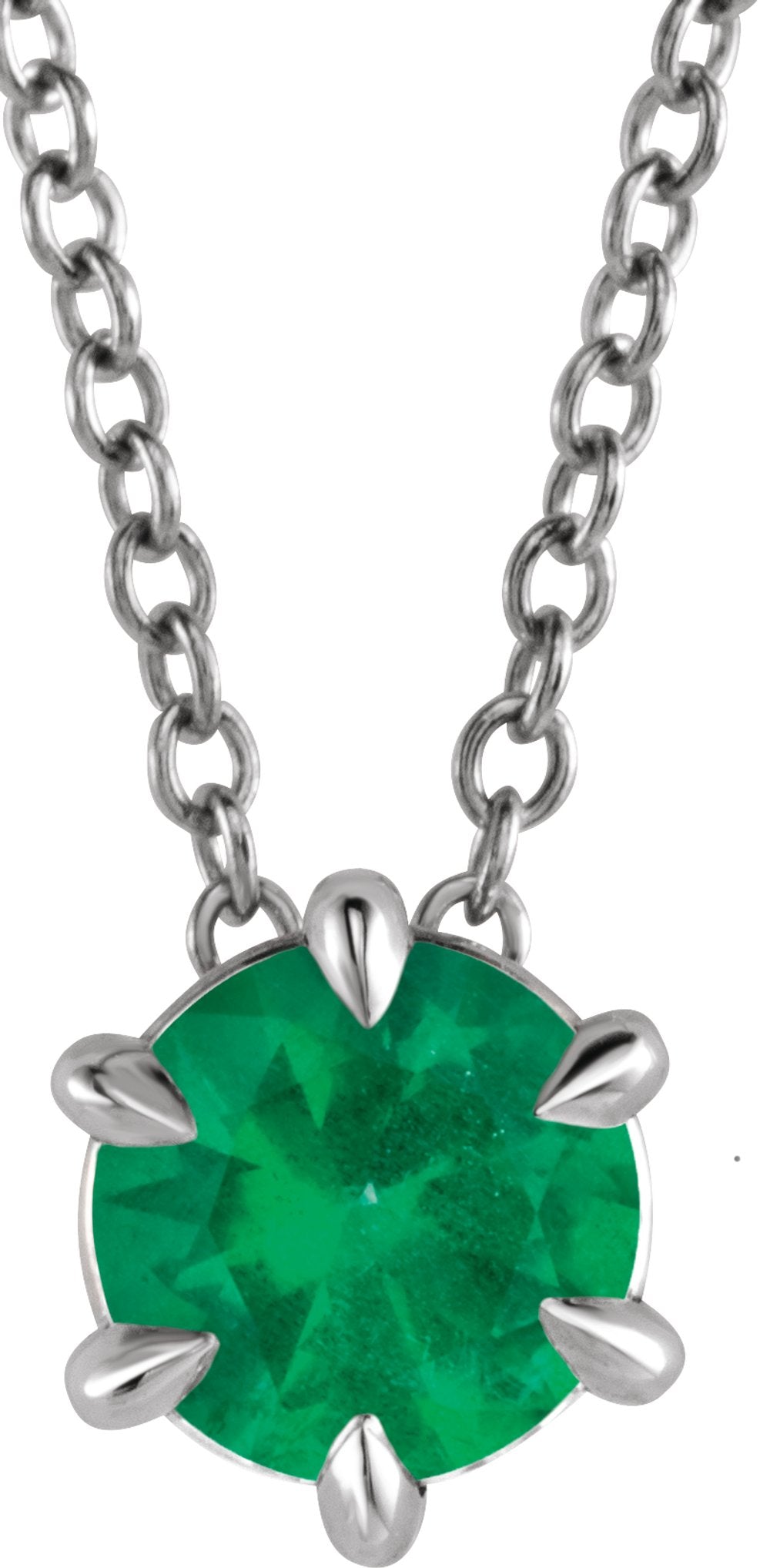 Sterling Silver 4 mm Lab-Grown Emerald Solitaire 16-18" Necklace