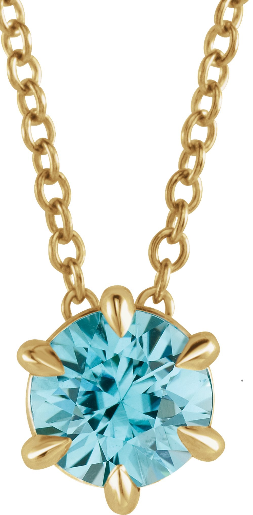 14K Yellow 5 mm Natural Aquamarine Solitaire 16-18" Necklace