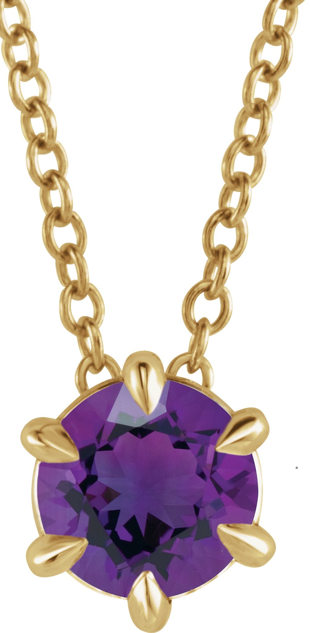 14K Yellow 4 mm Natural Amethyst Solitaire 16-18" Necklace