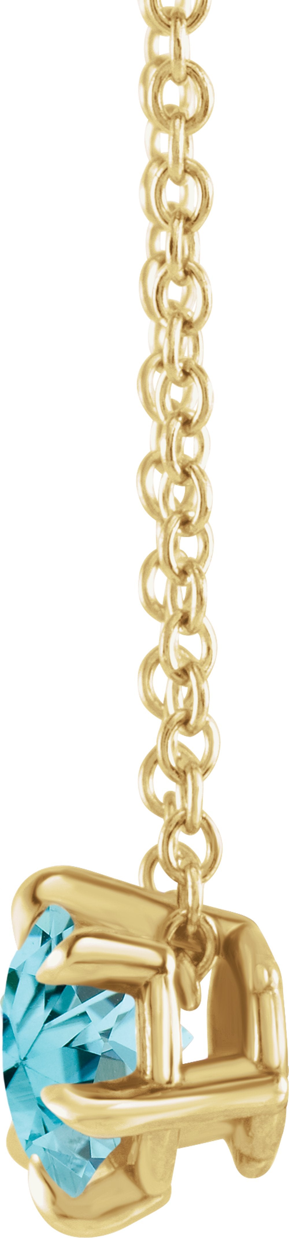 14K Yellow 5 mm Natural Aquamarine Solitaire 16-18" Necklace