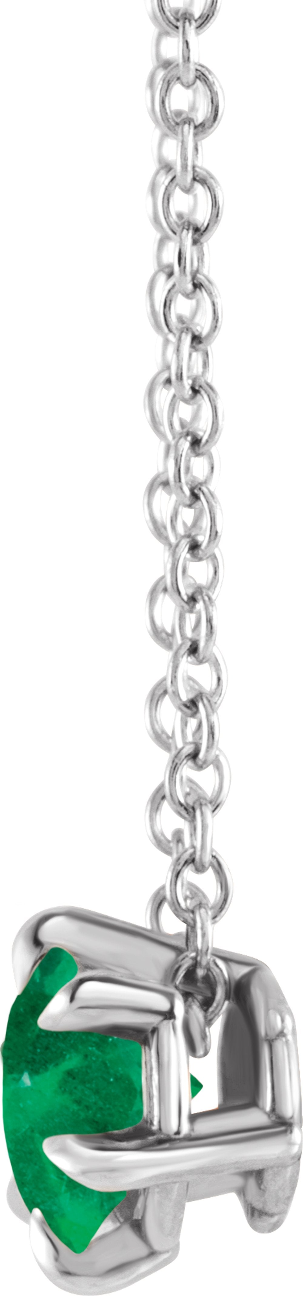 Sterling Silver 4 mm Lab-Grown Emerald Solitaire 16-18" Necklace