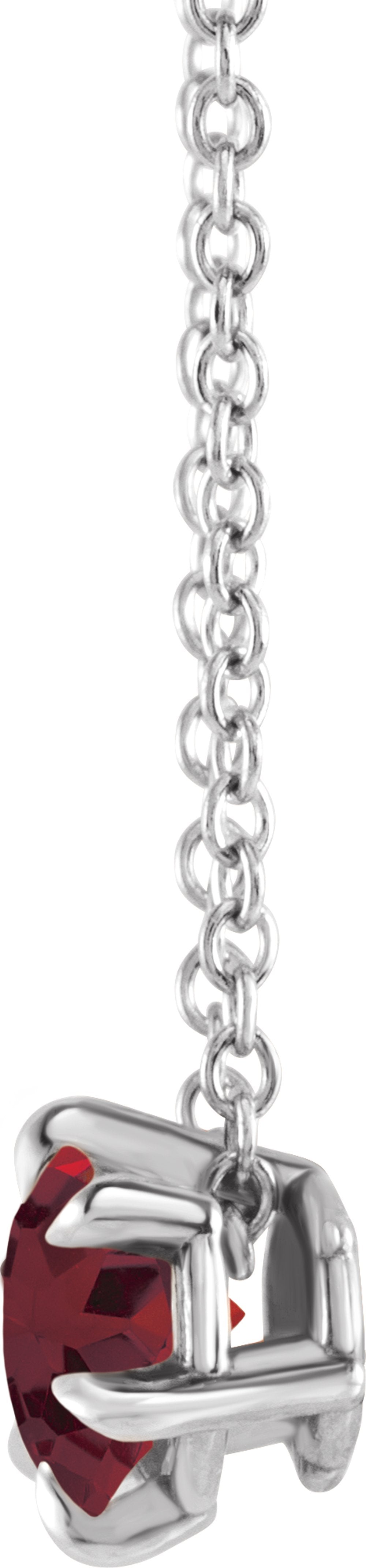 Sterling Silver 6 mm Natural Mozambique Garnet Solitaire 16-18" Necklace