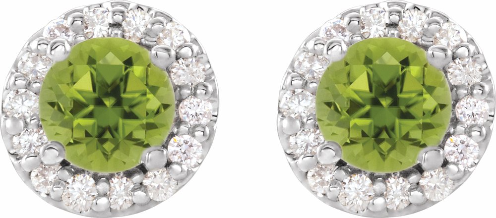 14K White Gold 4.5 mm Natural Peridot & 1/4 CTW Natural Diamond Earrings