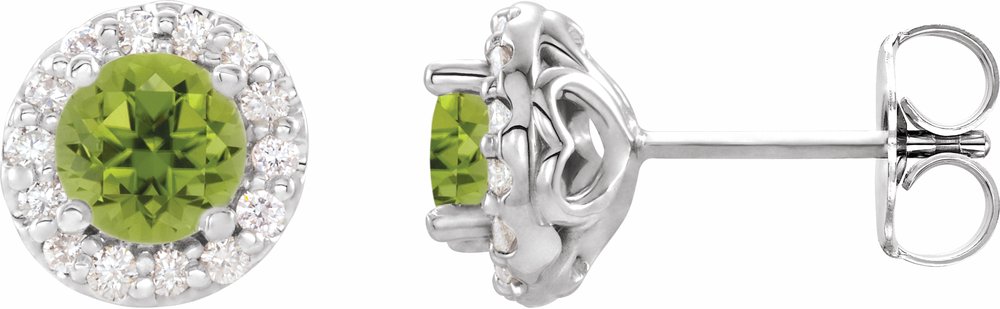 14K White Gold 5 mm Natural Peridot & 1/4 CTW Natural Diamond Earrings