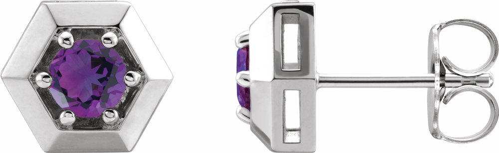 Sterling Silver Natural Amethyst Geometric Earrings
