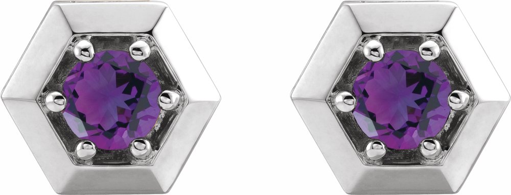 Sterling Silver Natural Amethyst Geometric Earrings