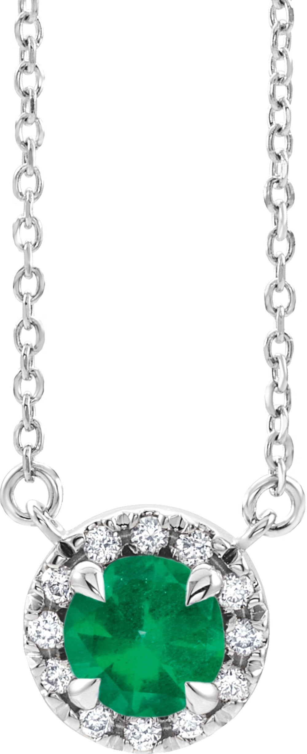 14K White Gold 5.5 mm Natural Emerald 1/10 CTW Natural Diamond 16" Necklace