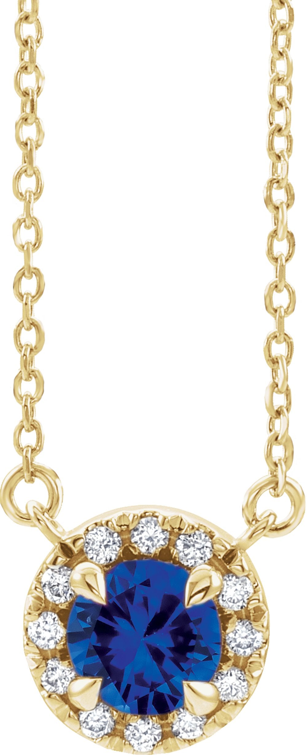 14K Yellow Gold 3.5 mm Lab-Grown Blue Sapphire & .03 CTW Natural Diamond 18" Necklace