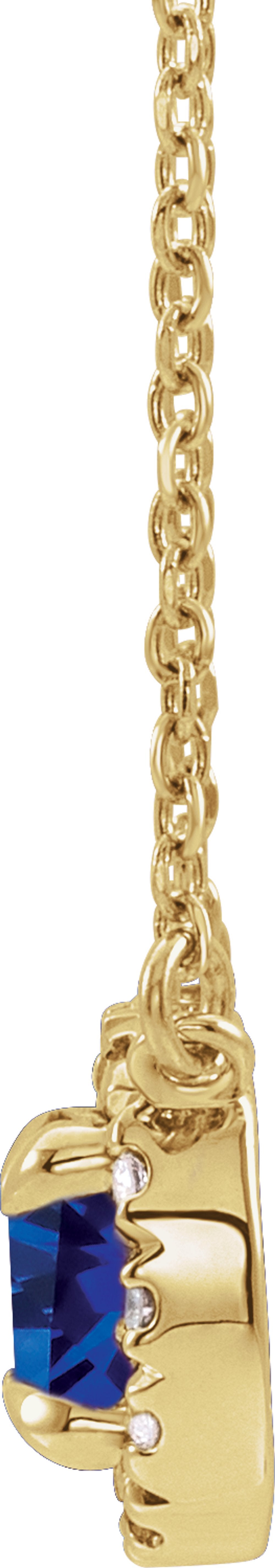 14K Yellow Gold 3.5 mm Lab-Grown Blue Sapphire & .03 CTW Natural Diamond 18" Necklace