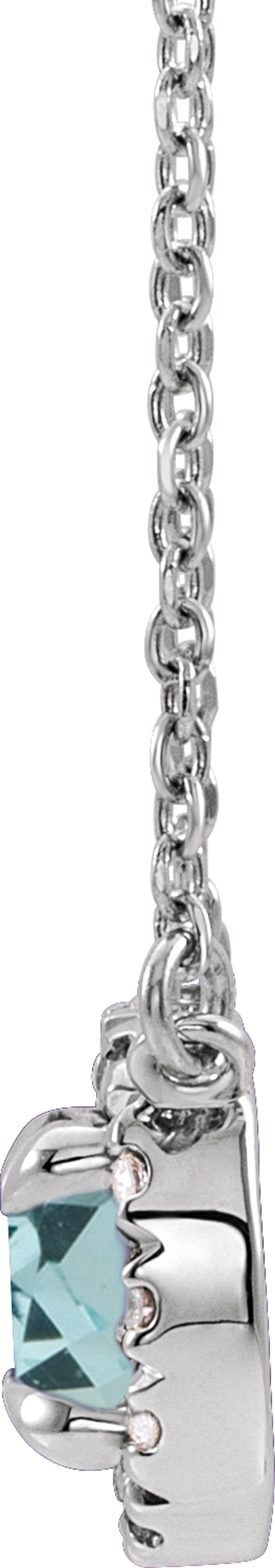 14K White Gold 6.5 mm Natural Aquamarine & 1/6 CTW Natural Diamond 16" Necklace