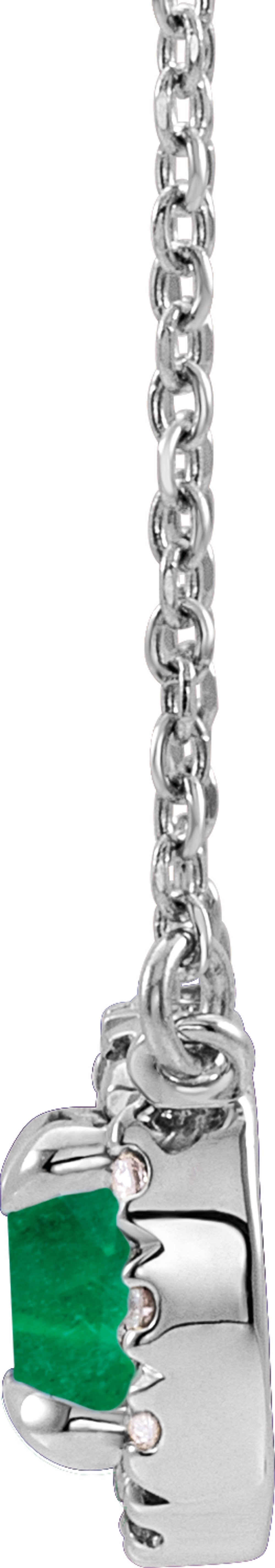 14K White Gold 5.5 mm Natural Emerald 1/10 CTW Natural Diamond 16" Necklace
