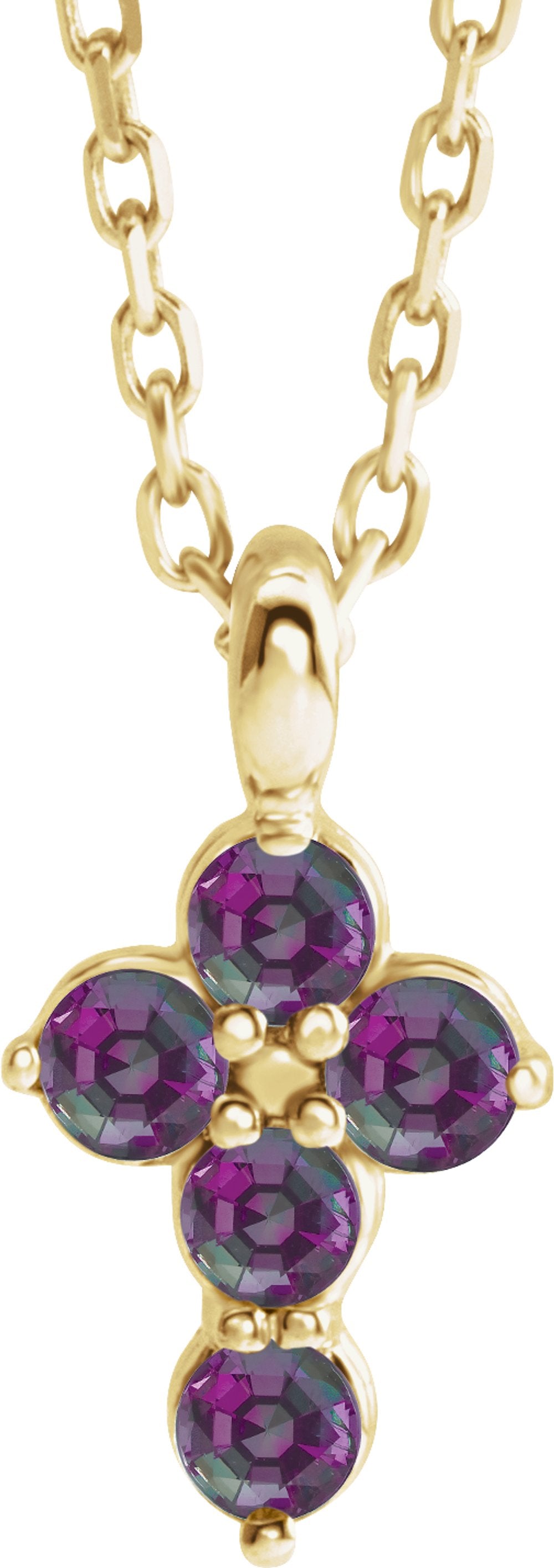 14K Yellow Gold Natural Alexandrite Cross 16-18" Necklace