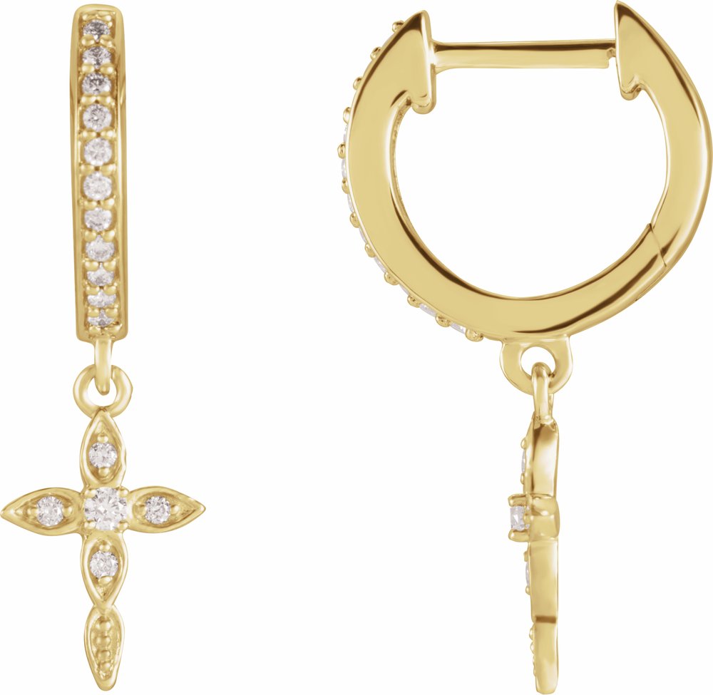 14K Yellow 1/8 CTW Natural Diamond Cross Hoop Earrings