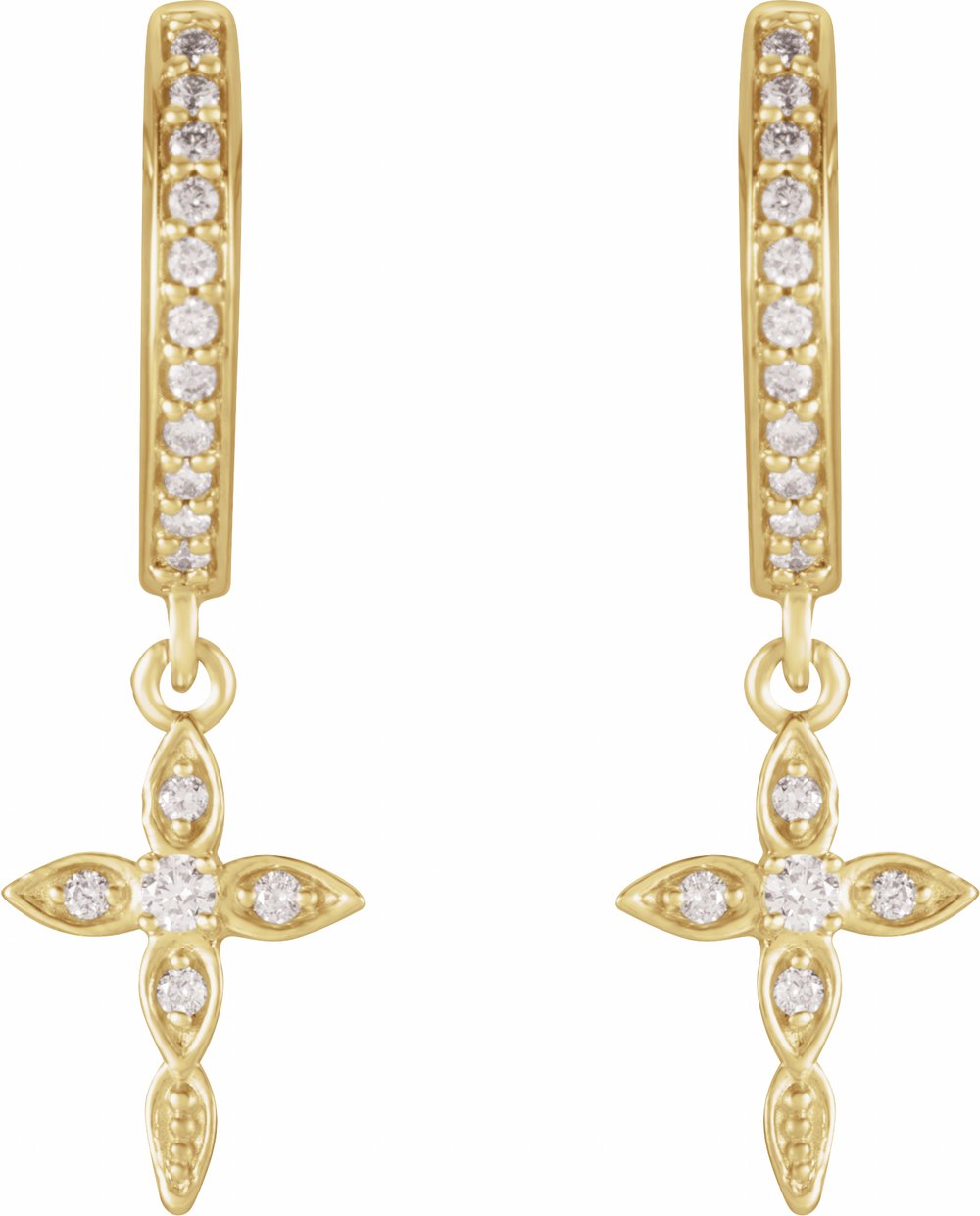 14K Yellow 1/8 CTW Natural Diamond Cross Hoop Earrings