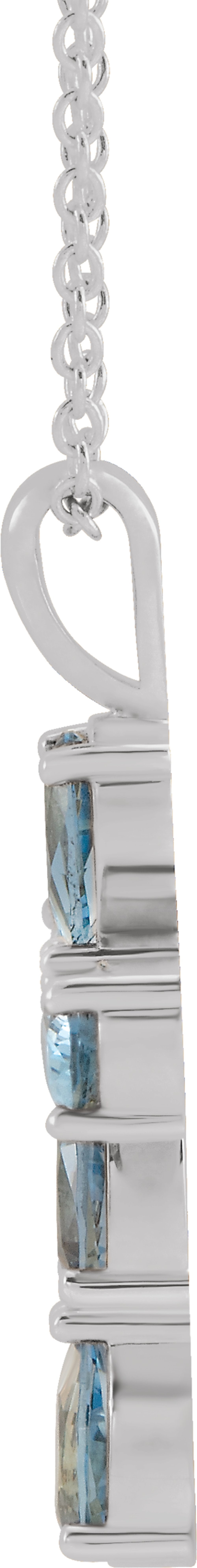 14K White Natural Aquamarine Cross 16-18" Necklace