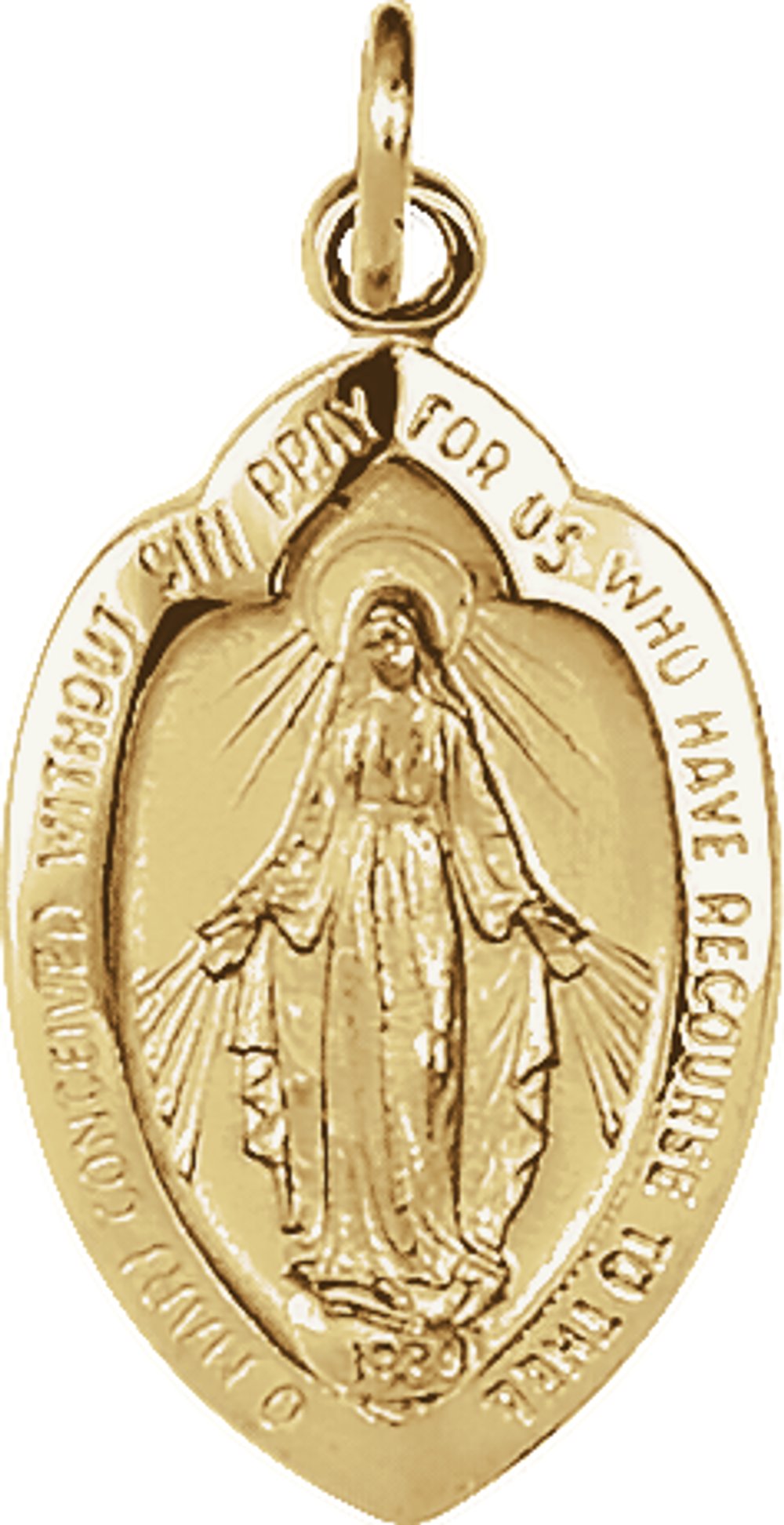 14K Yellow 18x12 mm Oval Miraculous Medal Pendant