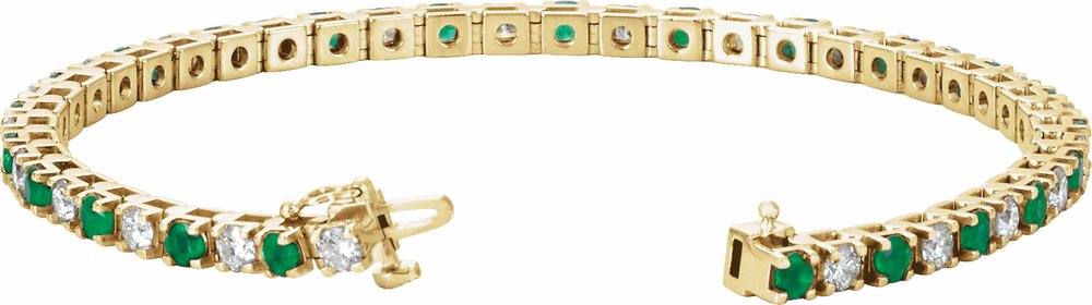14K Yellow Gold Lab-Grown Emerald & 2 3/8 CTW Lab-Grown Diamond Line 7" Bracelet