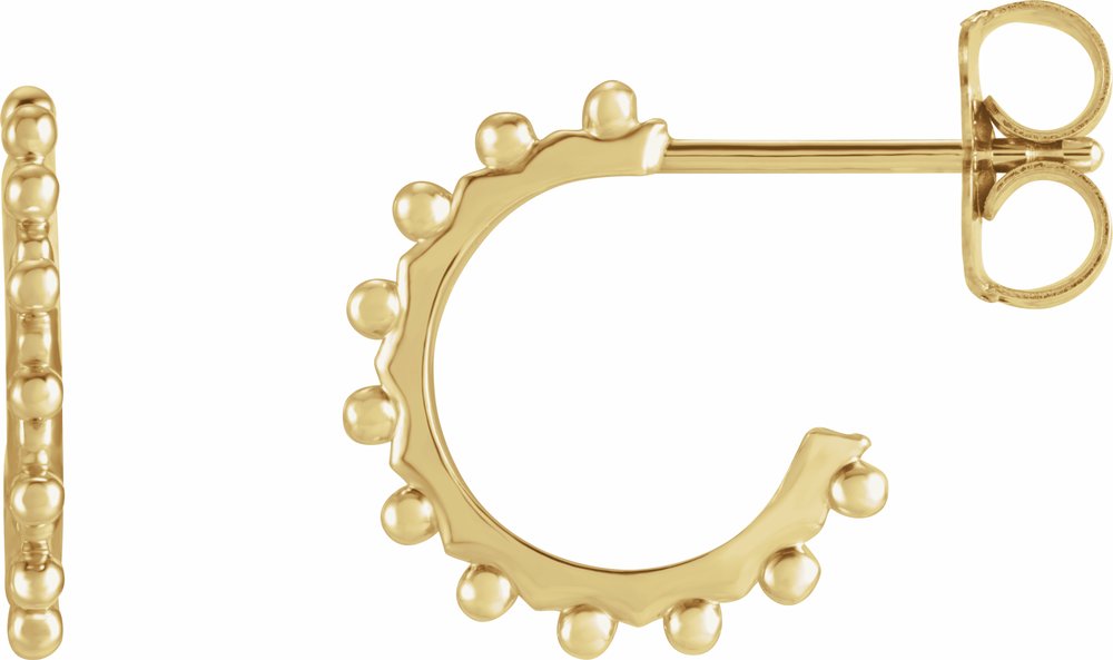 14K Yellow Beaded 12.1 mm Hoop Earrings