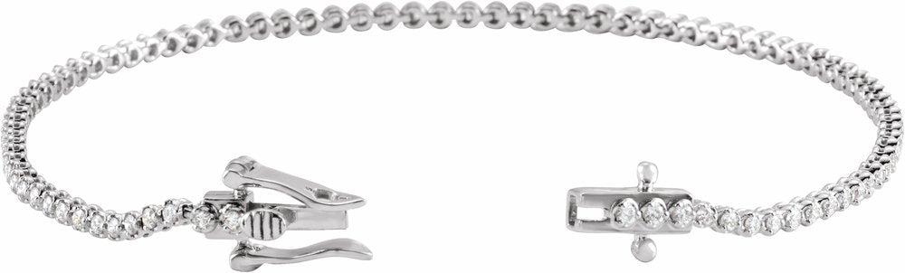 14K White Gold 7/8 CTW Natural Diamond Line 7" Bracelet