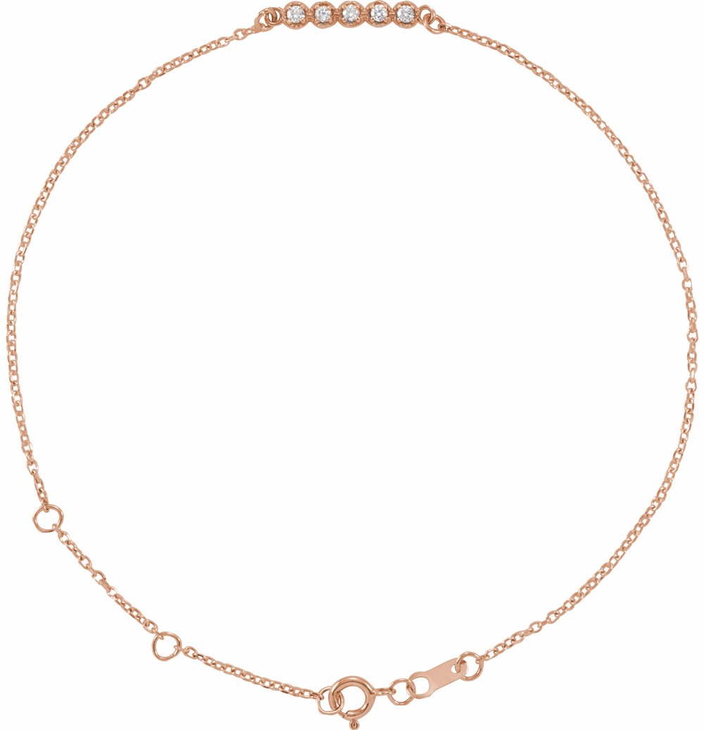 14K Rose .07 CTW Natural Diamond Bar 6 1/2-7 1/2" Bracelet
