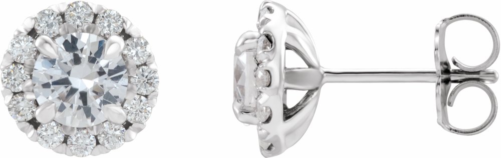 14K White Gold 4 mm Natural White Sapphire & 1/5 CTW Natural Diamond Halo-Style Earrings