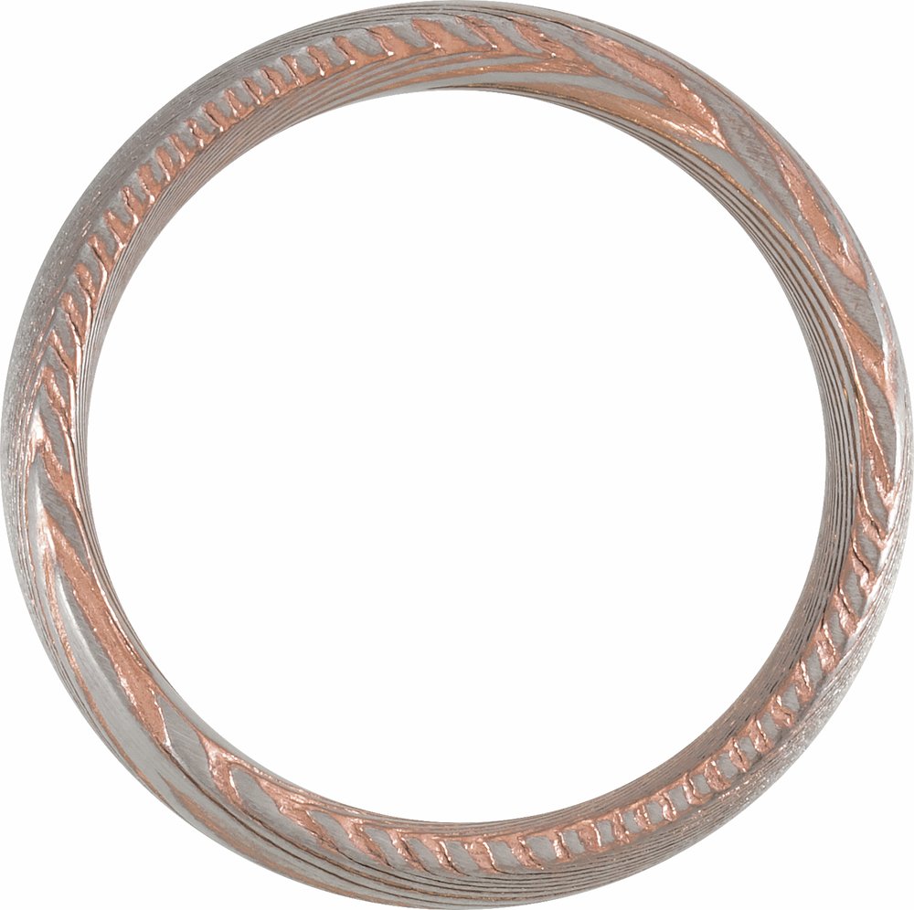 18K Rose Gold PVD Damascus Steel 8 mm Comfort-Fit Half Round Band Size 7