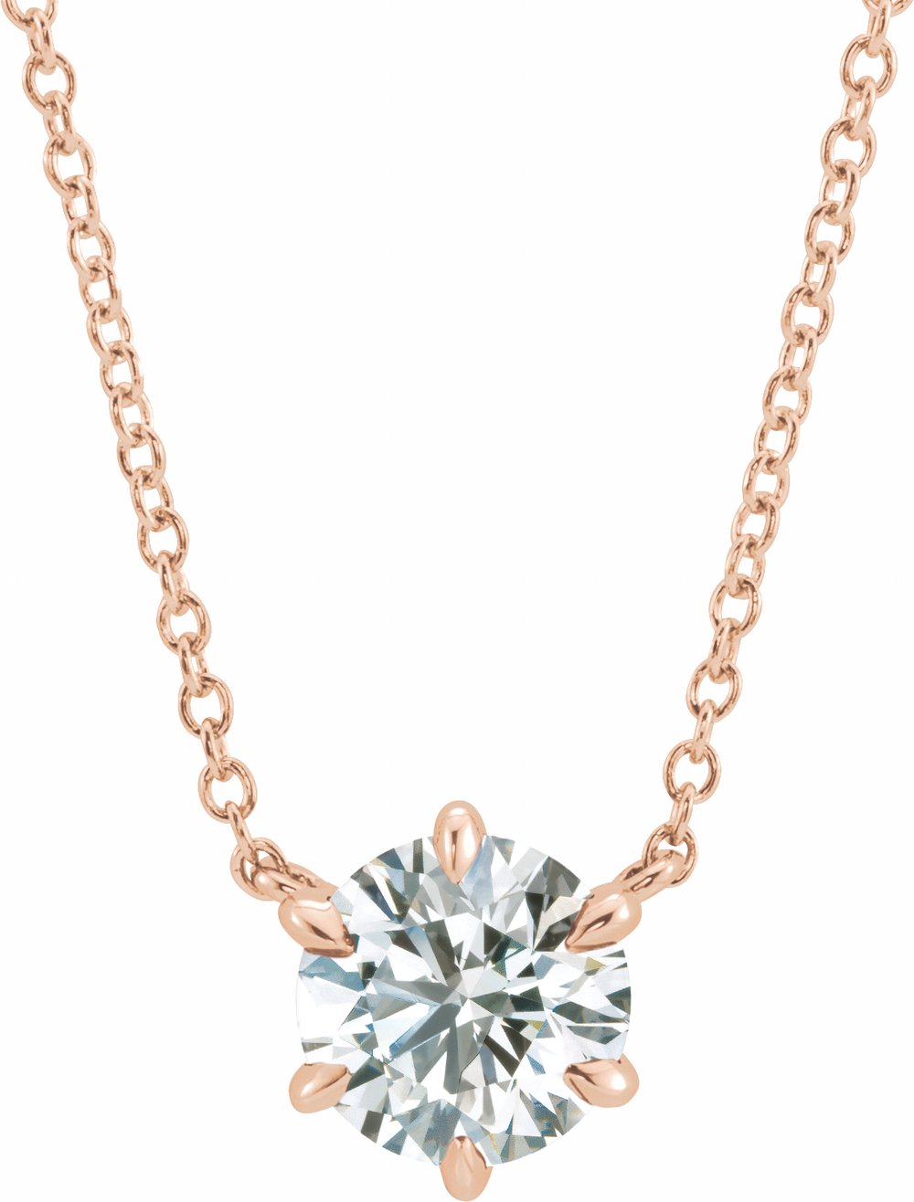 14K Rose 1/3 CT Natural Diamond Solitaire 16" Necklace