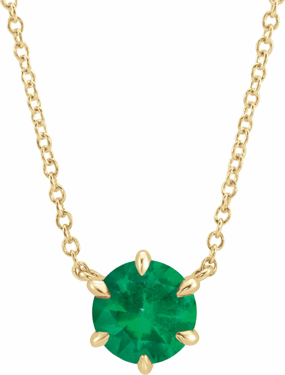 14K Yellow Lab-Grown Emerald Solitaire 18" Necklace
