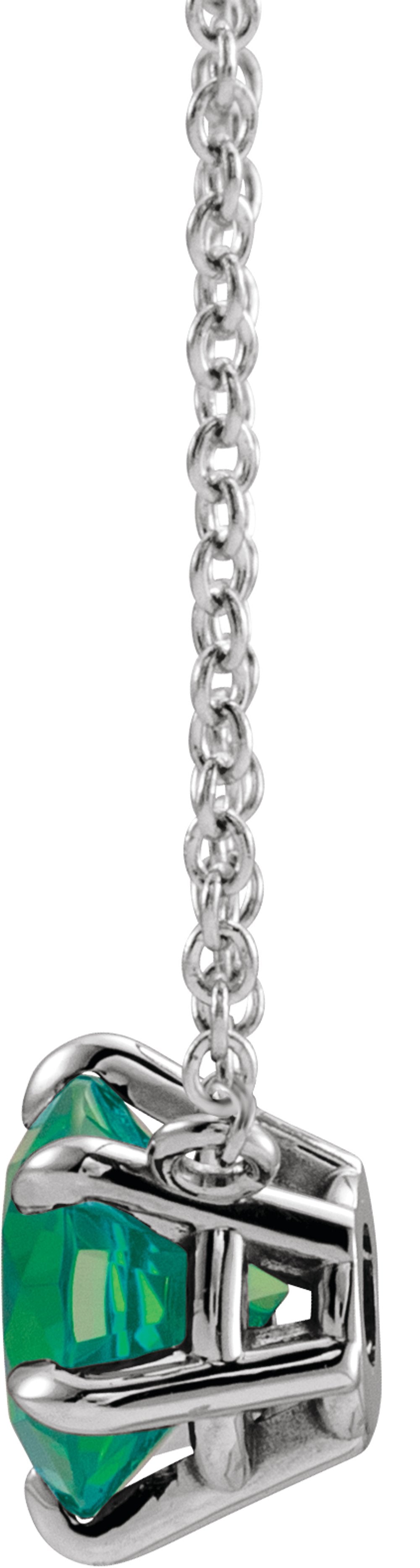 14K White Gold Lab-Grown Emerald Solitaire 18" Necklace