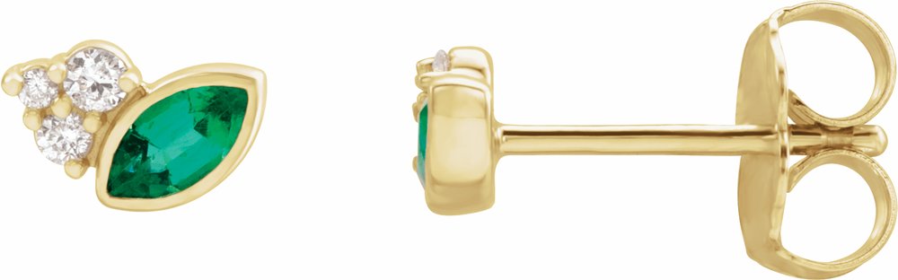 14K Yellow Gold Lab-Grown Emerald & .05 CTW Natural Diamond Earrings