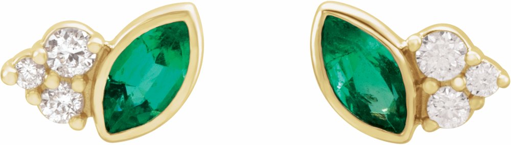 14K Yellow Gold Lab-Grown Emerald & .05 CTW Natural Diamond Earrings