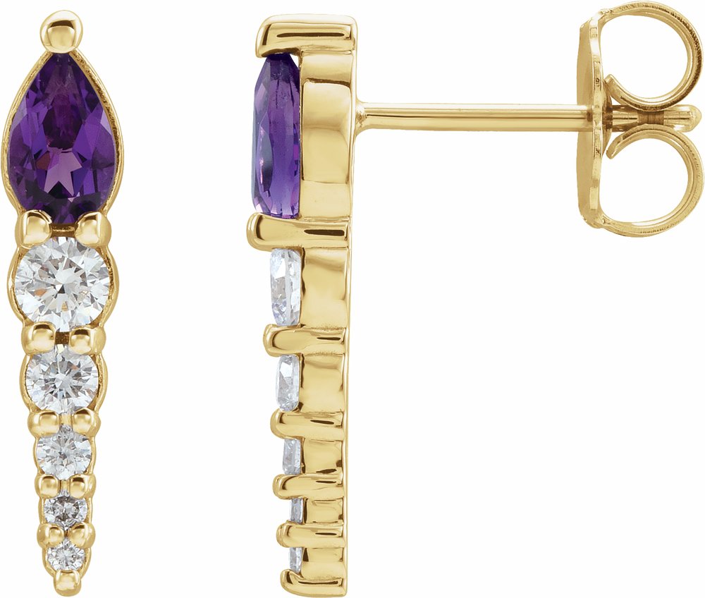 14K Yellow Natural Amethyst & 1/4 CTW Natural Diamond Earrings