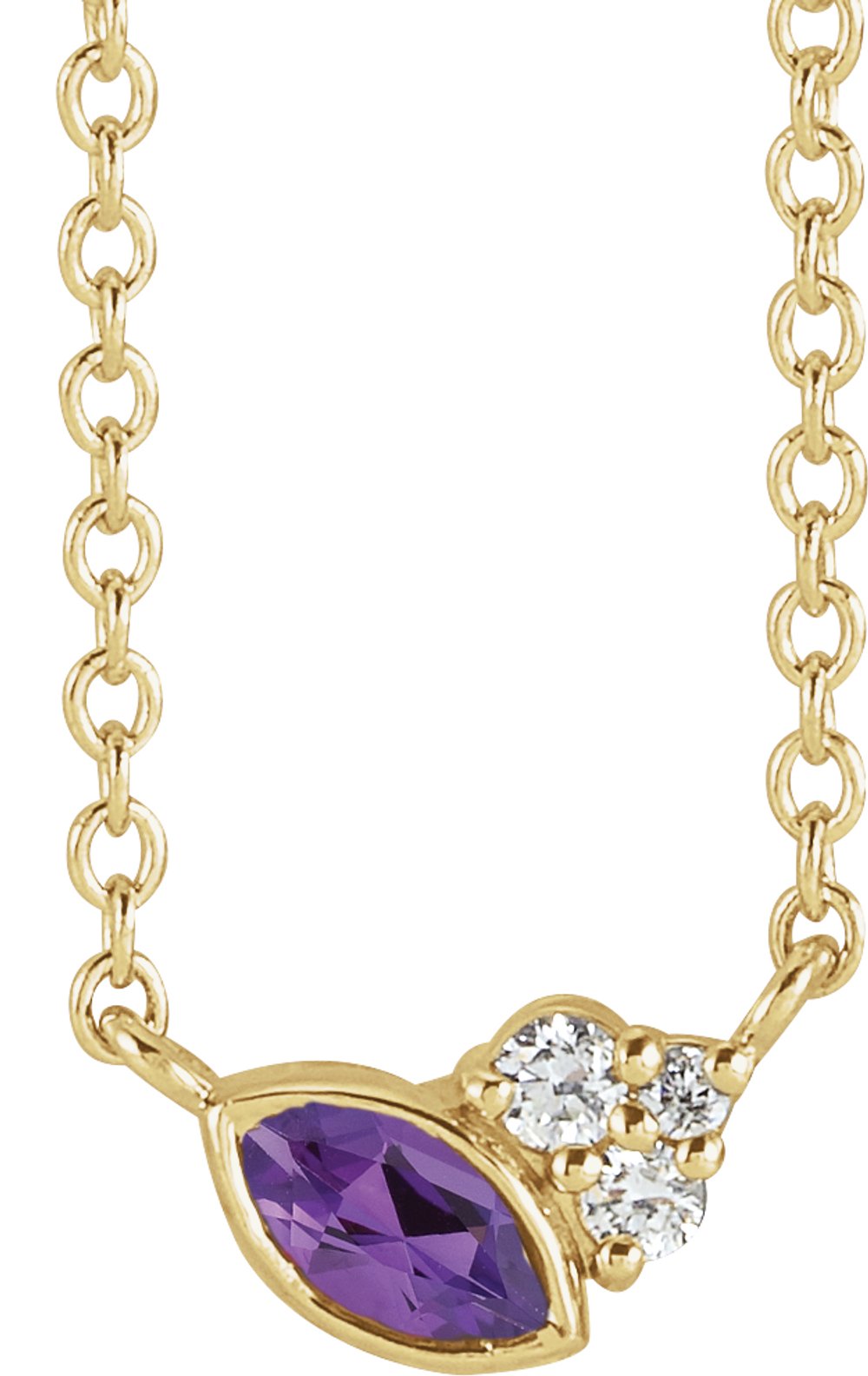 14K Yellow Gold Natural Amethyst & .03 CTW Natural Diamond 16" Necklace