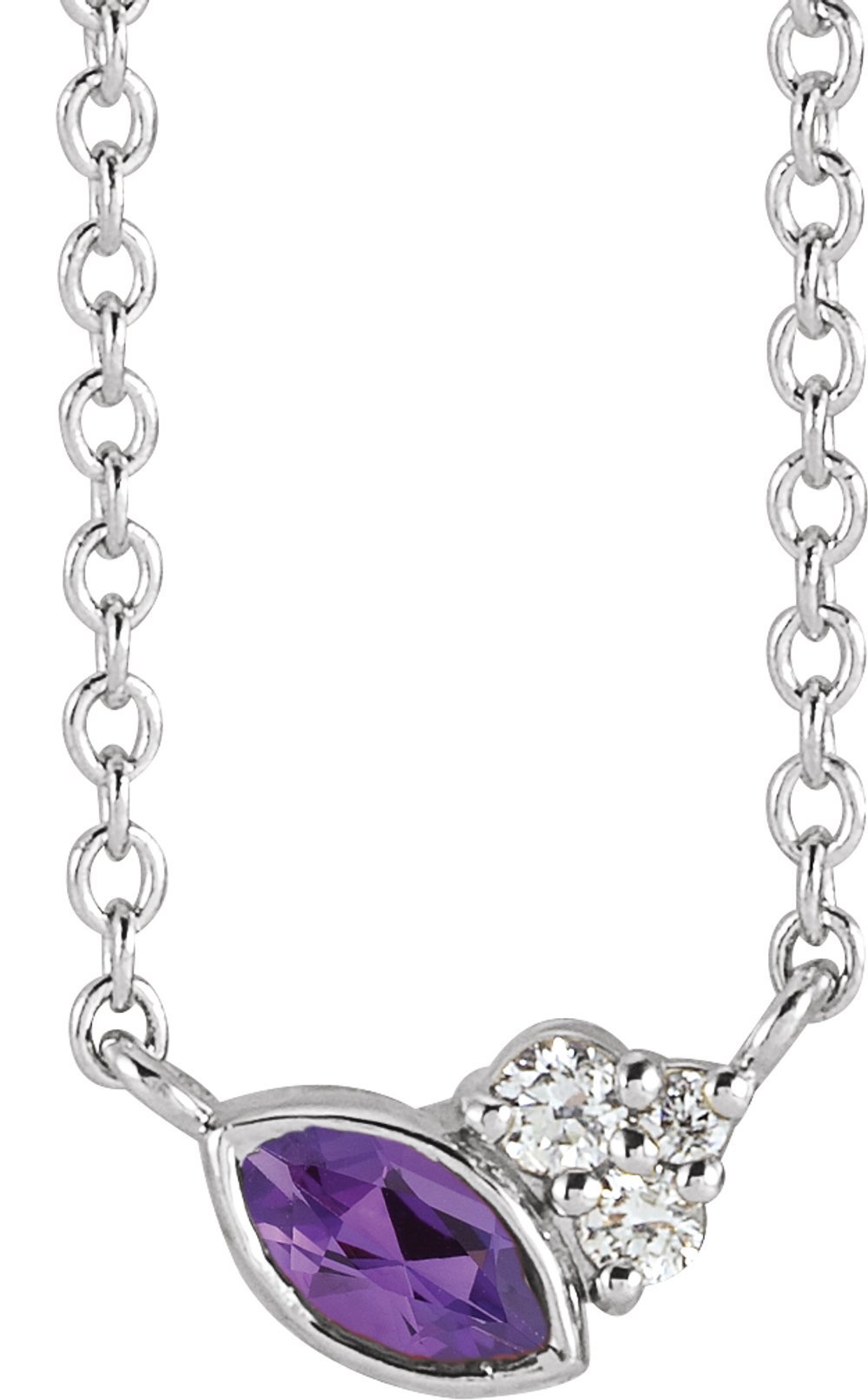 14K White Gold Natural Amethyst & .03 CTW Natural Diamond 18" Necklace