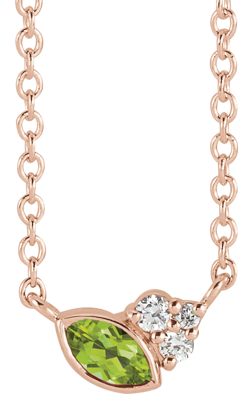 14K Rose Gold Natural Peridot & .03 CTW Natural Diamond 18" Necklace