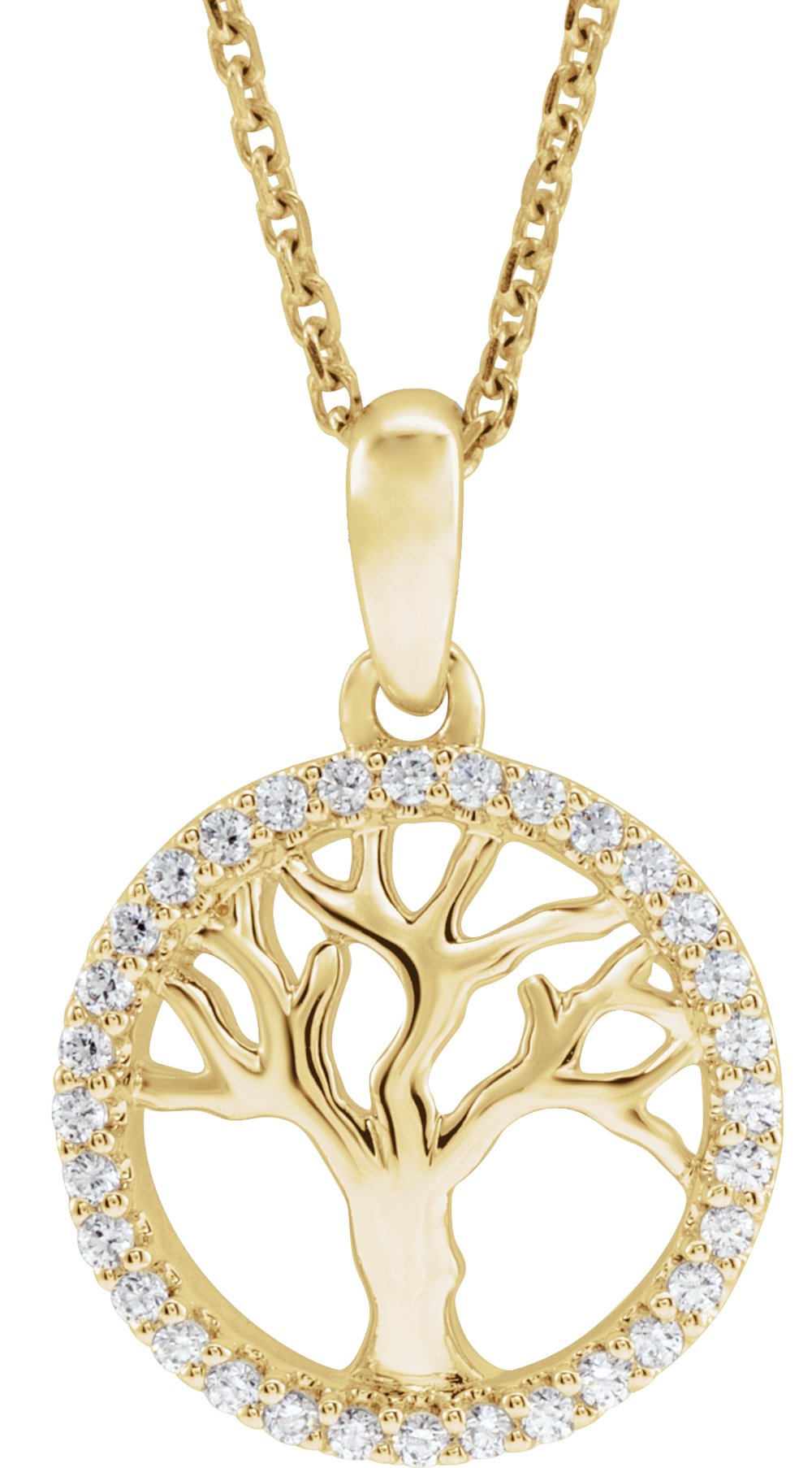 14K Yellow Gold 1/5 CTW Natural Diamond Tree of Life 16-18" Necklace
