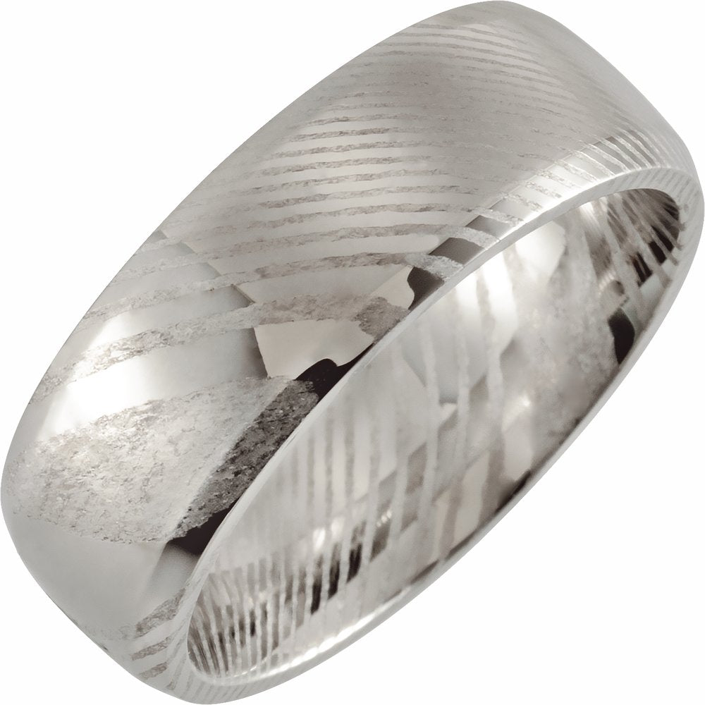 Damascus Steel 8 mm Beveled-Edge Comfort-Fit Band Size 7