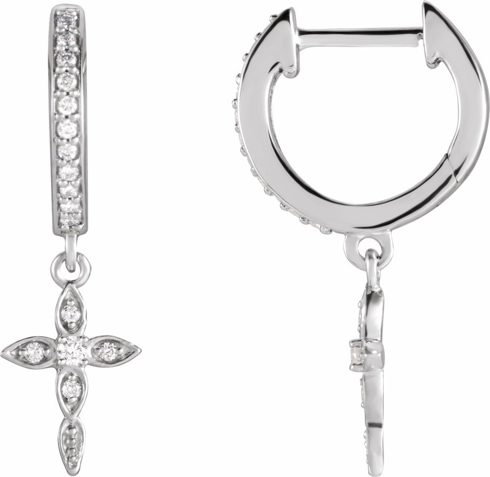 14K White Gold 1/8 CTW Natural Diamond Cross Hoop Earrings