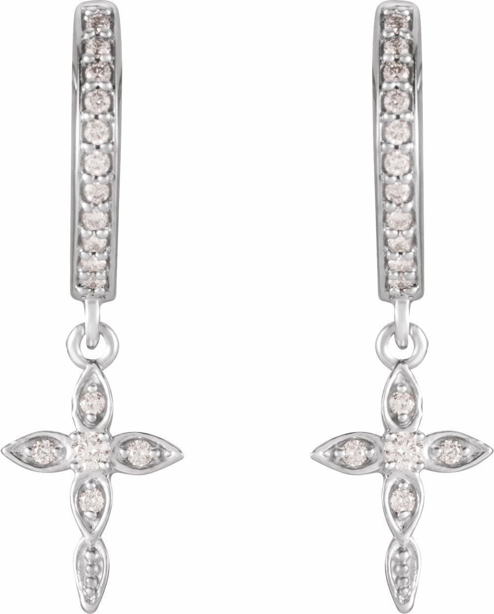 14K White Gold 1/8 CTW Natural Diamond Cross Hoop Earrings