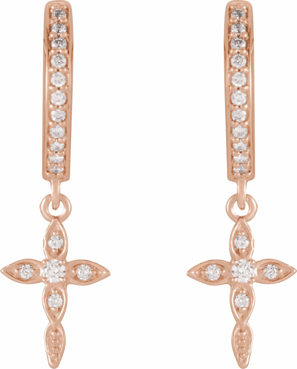 14K Rose Gold 1/8 CTW Natural Diamond Cross Hoop Earrings
