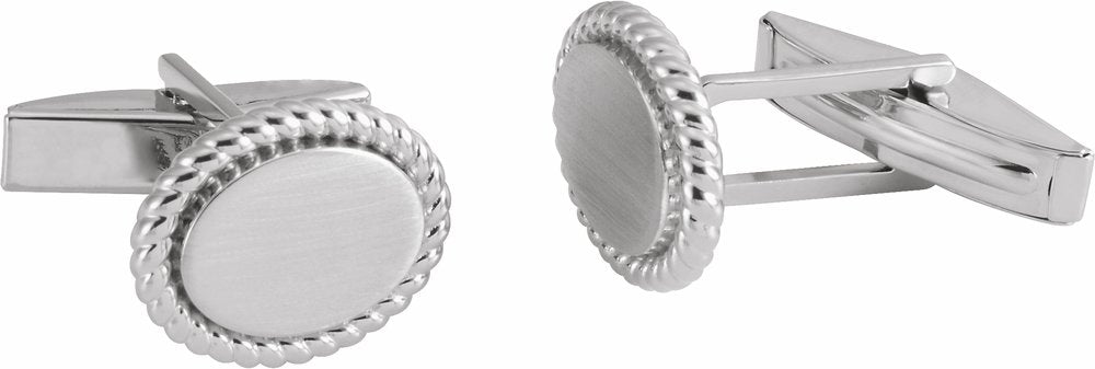 14K White Gold 15.6x12.5 mm Rope Pattern Cuff Links