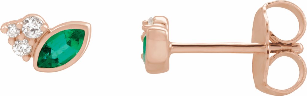 14K Rose Gold Natural Emerald & .05 CTW Natural Diamond Earrings