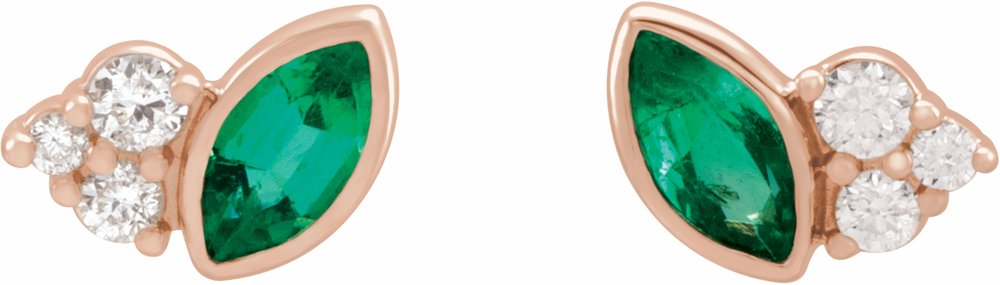 14K Rose Gold Natural Emerald & .05 CTW Natural Diamond Earrings