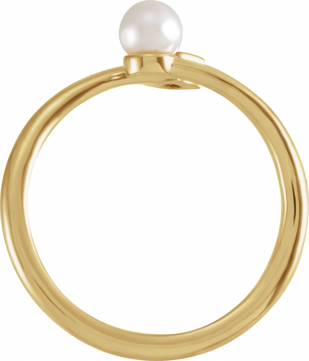 14K Yellow Cultured White Akoya Pearl & 1/10 CT Natural Diamond Ring