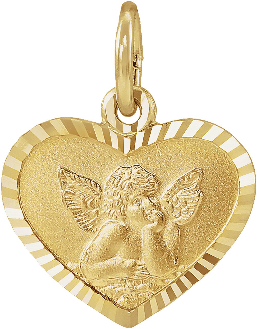 14K Yellow Gold 12x9 mm Heart Cherub Angel Medal