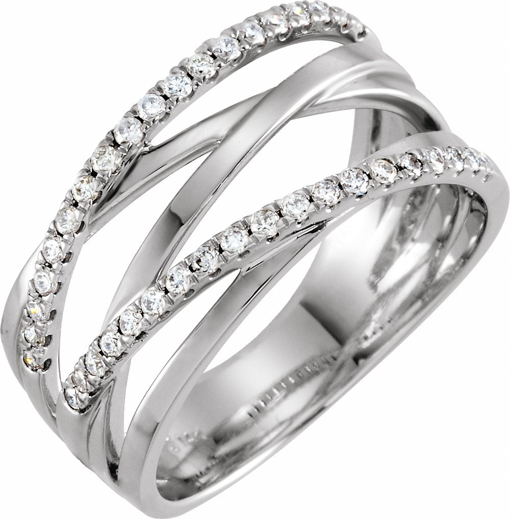 14K White Gold 1/3 CTW Natural Diamond Criss-Cross Ring
