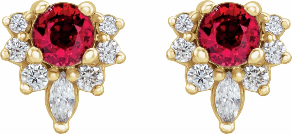 14K Yellow Gold Lab-Grown Ruby & 1/6 CTW Natural Diamond Earrings