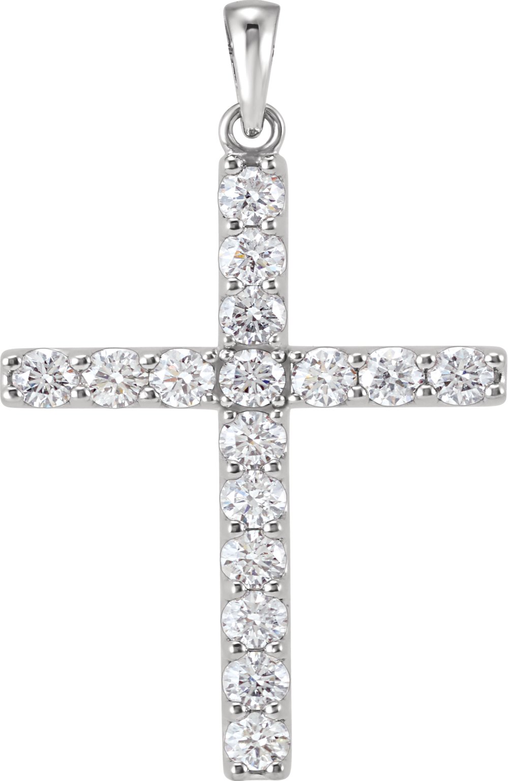 14K White 1 3/8 CTW Natural Diamond Cross Pendant