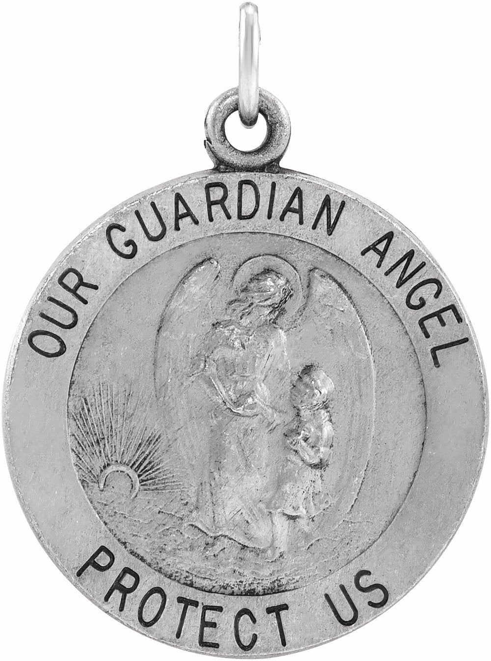 Sterling Silver 15 mm Guardian Angel Medal
